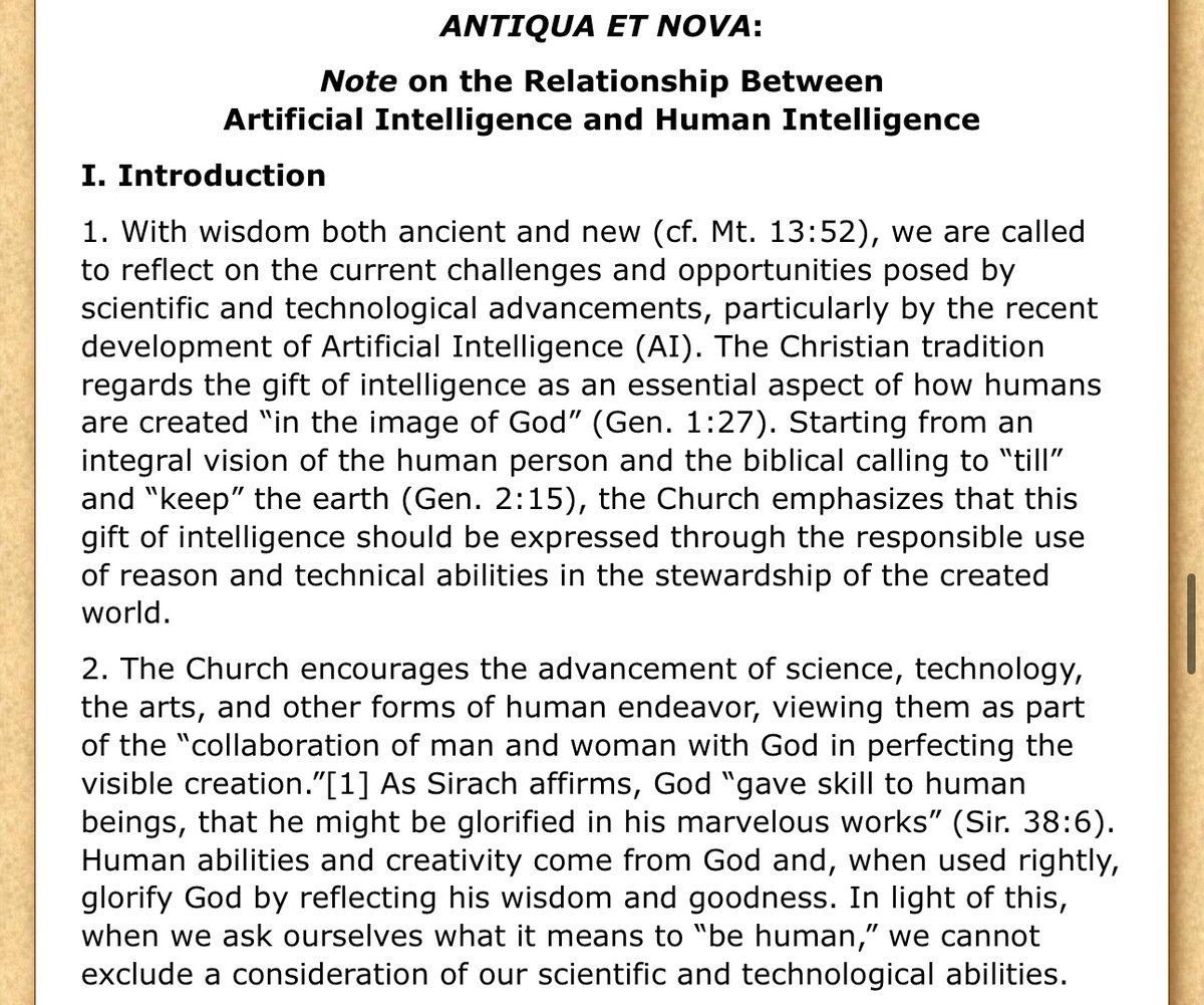 sorry babe can’t talk reading the vatican’s 80 page on the catholic church’s position on the artificial intelligence era