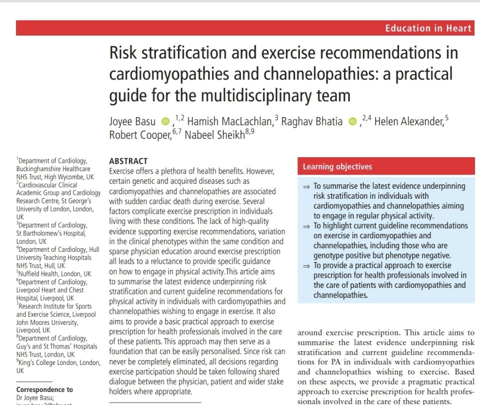 I've spent almost a decade championing exercise in my ICC patients and am so proud to see this article providing a practical approach to exercise prescription in patients with cardiomyopathies and channelopathies published in <a href="/Heart_BMJ/">Heart_BMJ</a> today. I hope that this article empowers