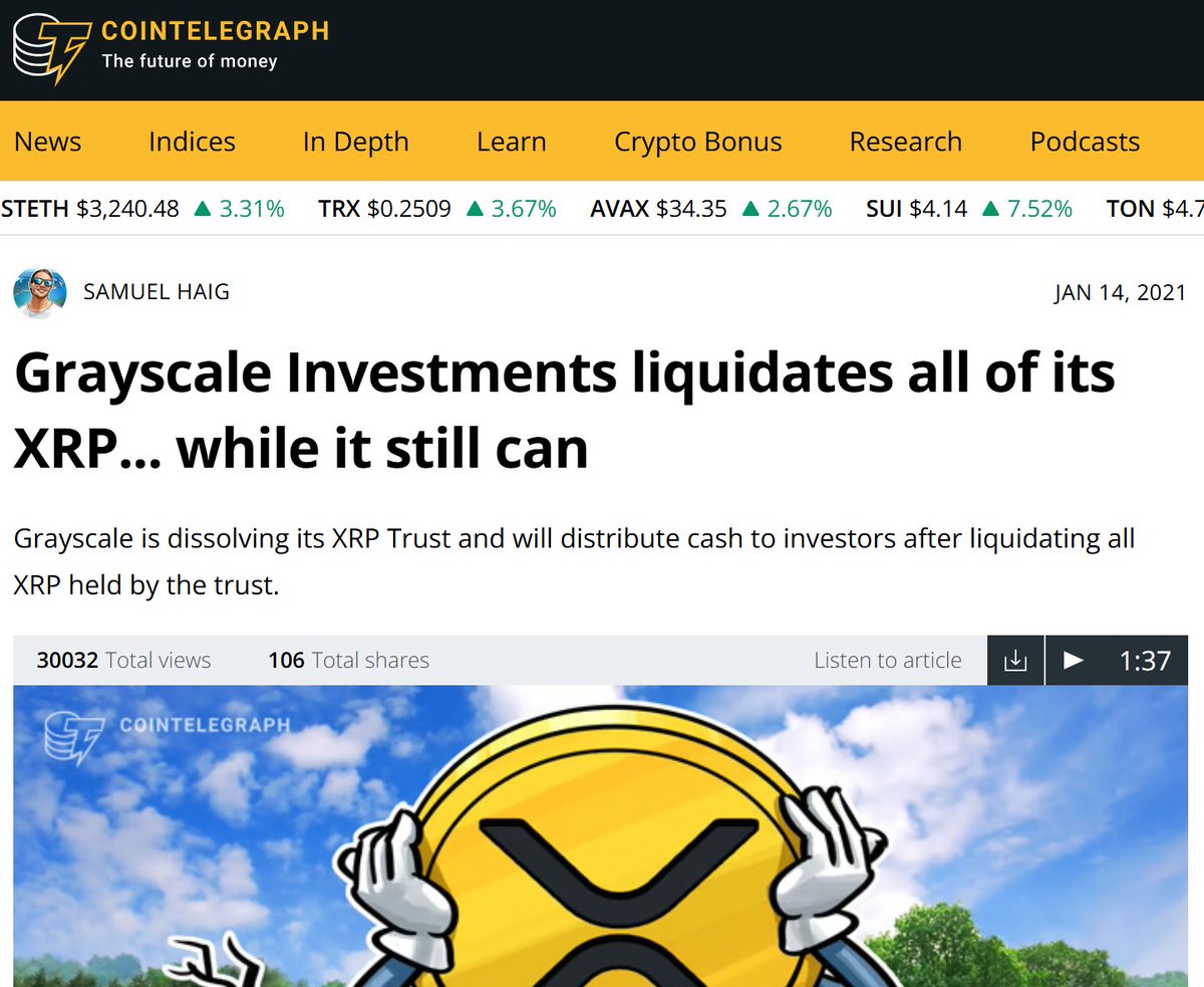 MoonLamboio's tweet image. Remember this headline from 4 years ago? Grayscale terminated it's $XRP Trust &amp;amp; sold all $XRP holdings.

Well, today Grayscale filed for an $XRP ETF with the SEC! 🤯

My how times have changed.😎🔥🤘🏻