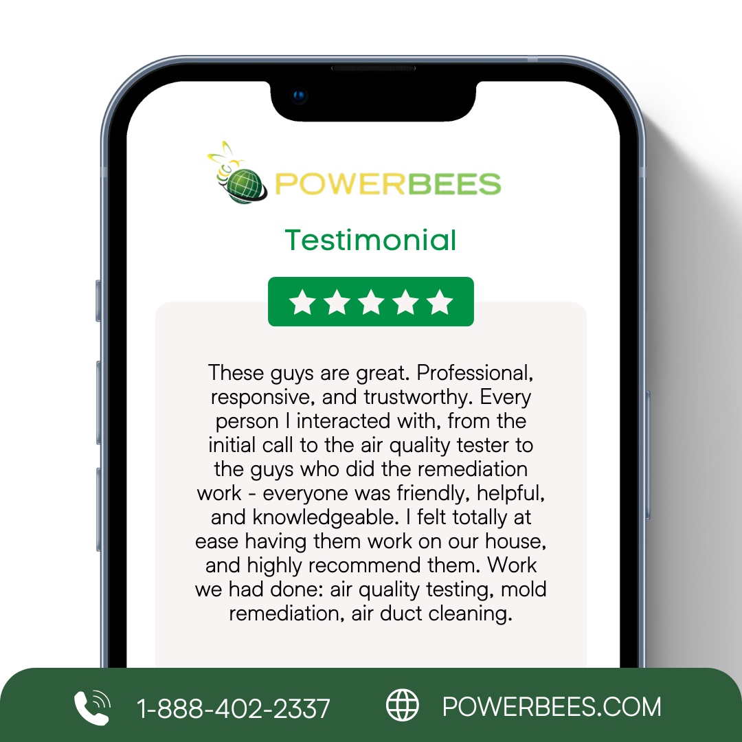 Powerbees's tweet image. 🌟 Outstanding Service &amp;amp; Peace of Mind! 🏡

Professional, responsive, and trustworthy! From air quality testing to mold remediation and air duct cleaning, every step was handled with care and expertise. Highly recommend!
 #CustomerTestimonial #HappyClients #HomeWellness