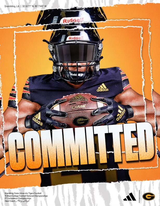 After a great conversation with <a href="/teamnix3k/">Jo Nixon</a> I’m blessed to announce my commitment to play at <a href="/GSUFootball01/">Grambling State Football 🐯</a> 

<a href="/Coach_Rob_J/">Robert Jones</a> <a href="/JWMadonna/">Jason Madonna</a> <a href="/KilbyMcGuire/">Kilby McGuire</a> <a href="/kjbreckenridge/">Keith Breckenridge II</a> 
#RestoreOrder 
#GEAUXTIGERS 🐅 🐅🐅🐅
#GMEN
#GramFam
#FocusFinish
