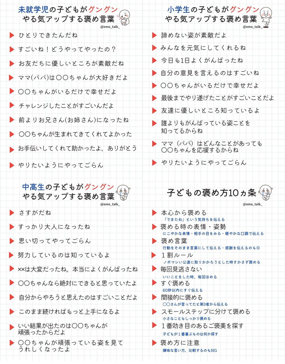 emo_talk_'s tweet photo. 子ども4人育ててわかった。年代別の子どもの褒め方はコレ。 https://t.co/pcXxGNfAiS