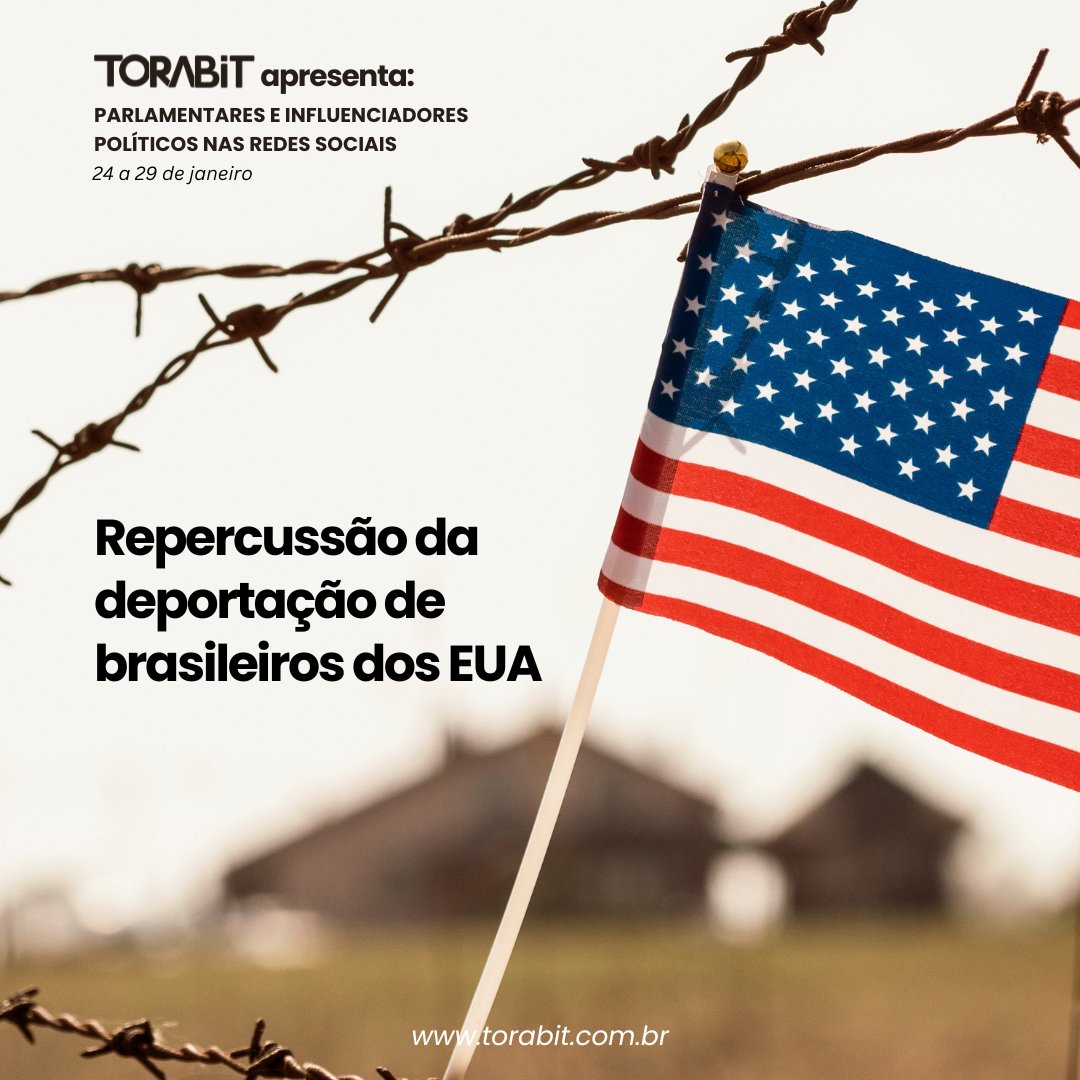 tora_bit's tweet image. Na análise da semana das postagens de parlamentares e de influenciadores políticos nas redes, analisamos as publicações sobre a repercussão do primeiro voo com deportados brasileiros dos EUA no governo de Donald Trump. Tá em nosso blog: torabit.com.br/parlamentares-…