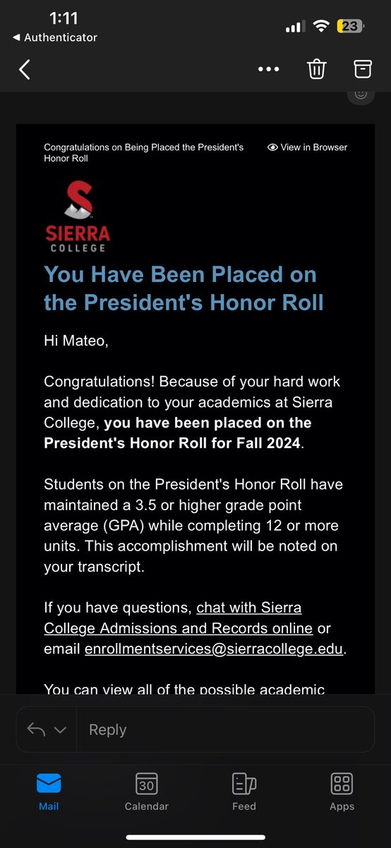 Honored to be on the Presidents list last semester <a href="/SierraCollegeFB/">Sierra College Football</a> it all starts in the classroom !!