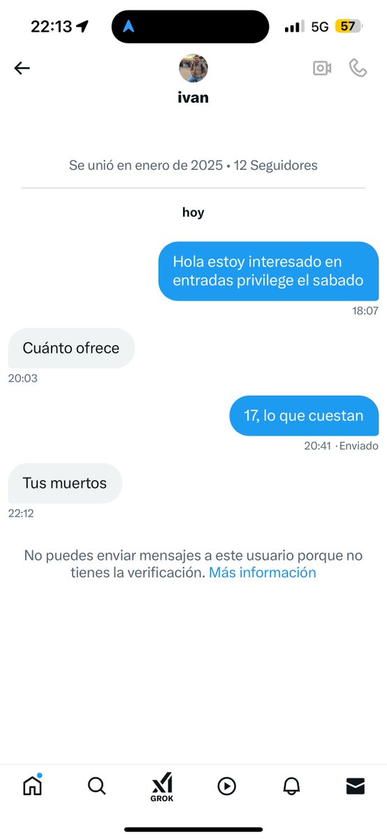 Cuidado con <a href="/ivannngt65/">ivan</a> que está intentando estafar entradas de este finde en Benidorm y usando de foto de perfil a <a href="/laserhumano/">alejandro</a>