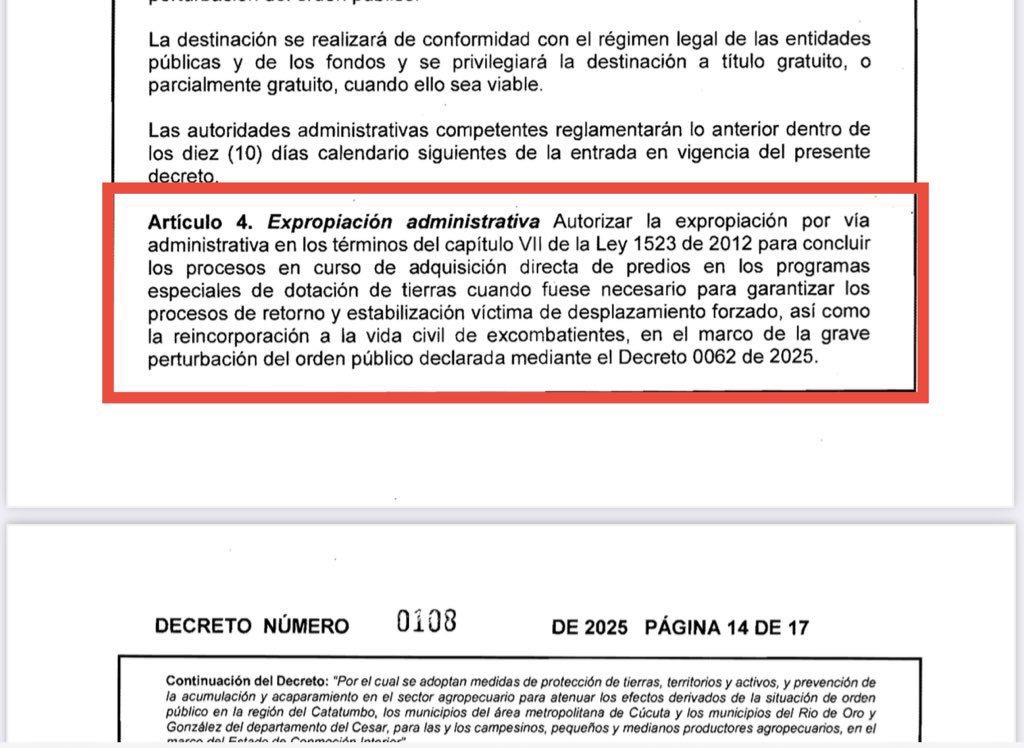 lucaspom's tweet photo. Ojo con esta denuncia de @MirandaBogota. El Gobierno incluyó un mecanismo de expropiación “express” en uno de los decretos de conmoción interior. https://t.co/sVzCEP5wCQ