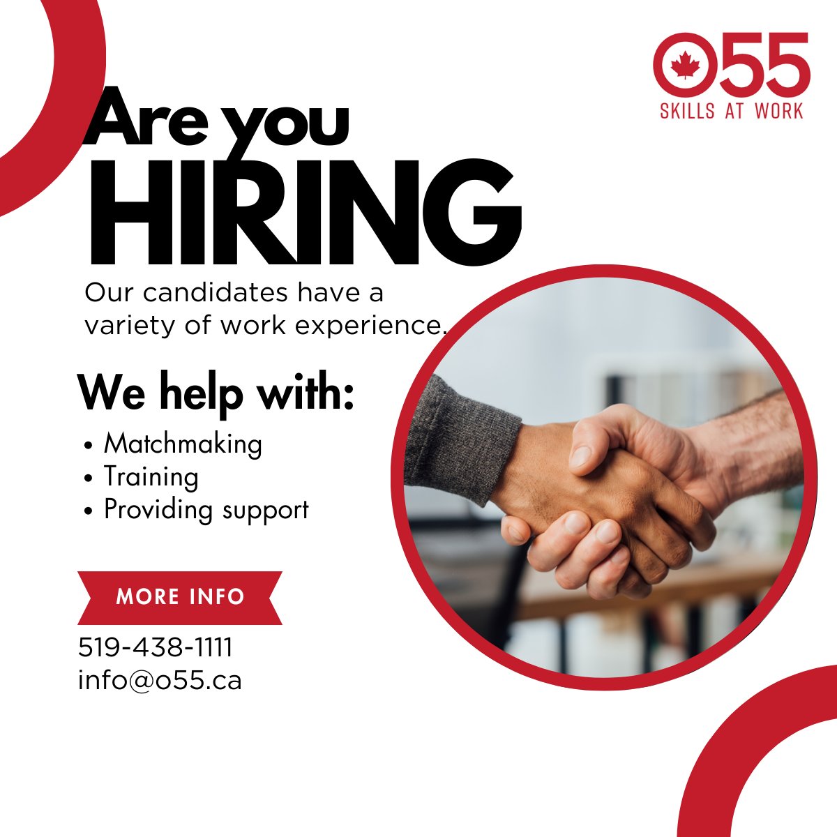 Are you hiring? We can match you with skilled workers. Call 519-438-1111 or email info@o55.ca to learn more.
#ldnont #hiring
