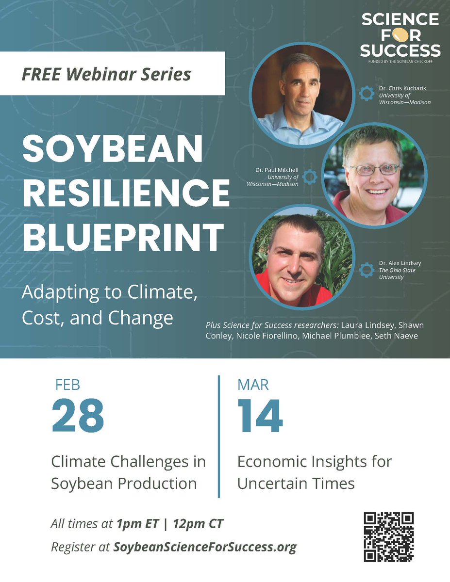 Eros Francisco (@eabfranc) on Twitter photo Hey, don't miss the opportunity to learn more about soybean and management practices that can lead towards a better adaption through climate and cost challenges with this FREE WEBINAR series put together by <a href="/SoybeanScience1/">Science for Success</a>
Register here: soybeanscienceforsuccess.org/webinars-and-e⦠Hey, don't miss the opportunity to learn more about soybean and management practices that can lead towards a better adaption through climate and cost challenges with this FREE WEBINAR series put together by <a href="/SoybeanScience1/">Science for Success</a>
Register here: soybeanscienceforsuccess.org/webinars-and-eā¦