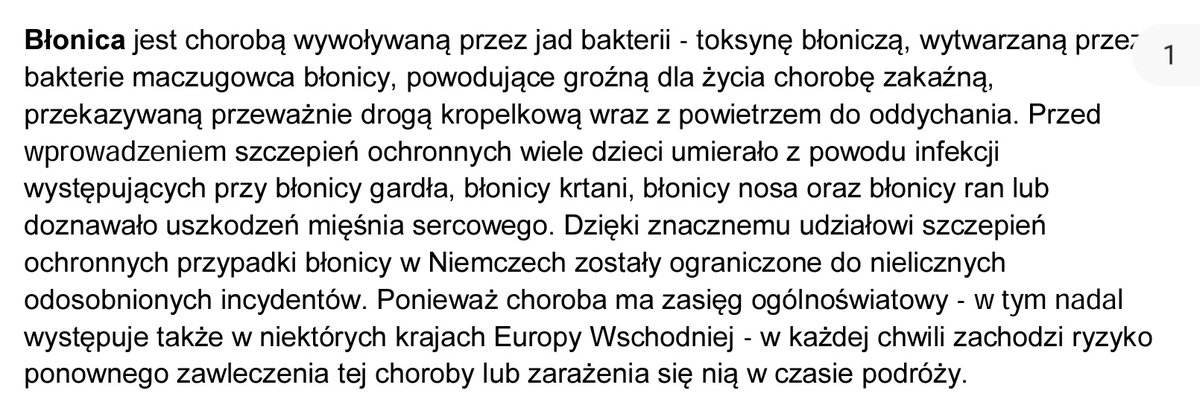 skajster's tweet photo. #SzczekającyKaszel 
Ponieważ informacja o incydencie w Berlinie wywołała nadzwyczajny i niespodziewany odzew pozwolę sobie zainteresowanym podesłać link do oficjalnego informatora o BŁONICY (dyfterycie, dławcu, krupie prawdziwym, błoniczym zapaleniu krtani czy gardła) opublikowanego przez Instytut Roberta Kocha w języku Goethego. W dobie #GoogleTranslate i #ChatGPT zainteresowani znajdą sposób na przetłumaczenie sobie. W komentarzach dodam informacje o dostępnych szczepionkach oraz linki do formularzy świadomej zgody w języku polskim (które otrzymują w rajchu rodzice dziecka przed zaszczepieniem, są dostępne dla szczepionek Tdap-IPV oraz tzw. 6-walentnej), z nich zaczerpnąłem na prawach cytatu załączony obrazek. 1/n

https://t.co/3kWNjuvTsy