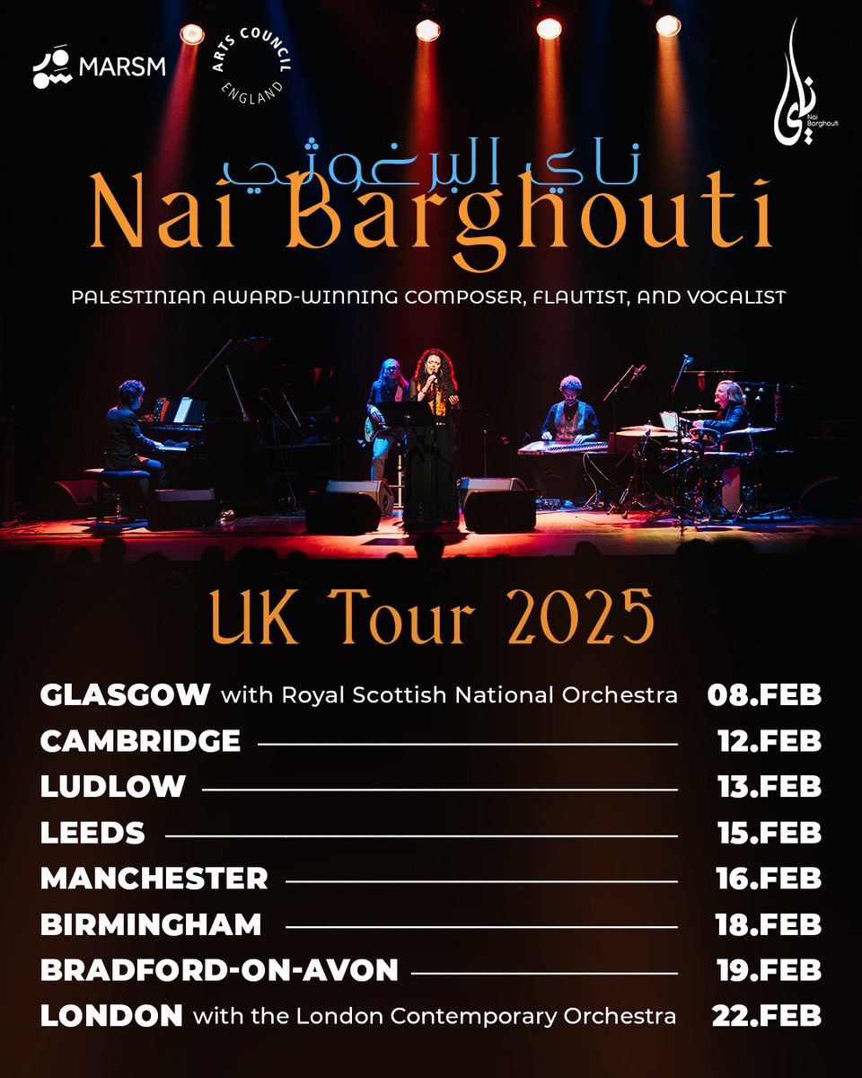 Award-winning singer, composer and flautist, Nai Barghouti is one of the most
distinguished vocalists of a new generation of Palestinian and Arab artists. Bring to the UK her genre-defying link between Jazz and Arabic music.