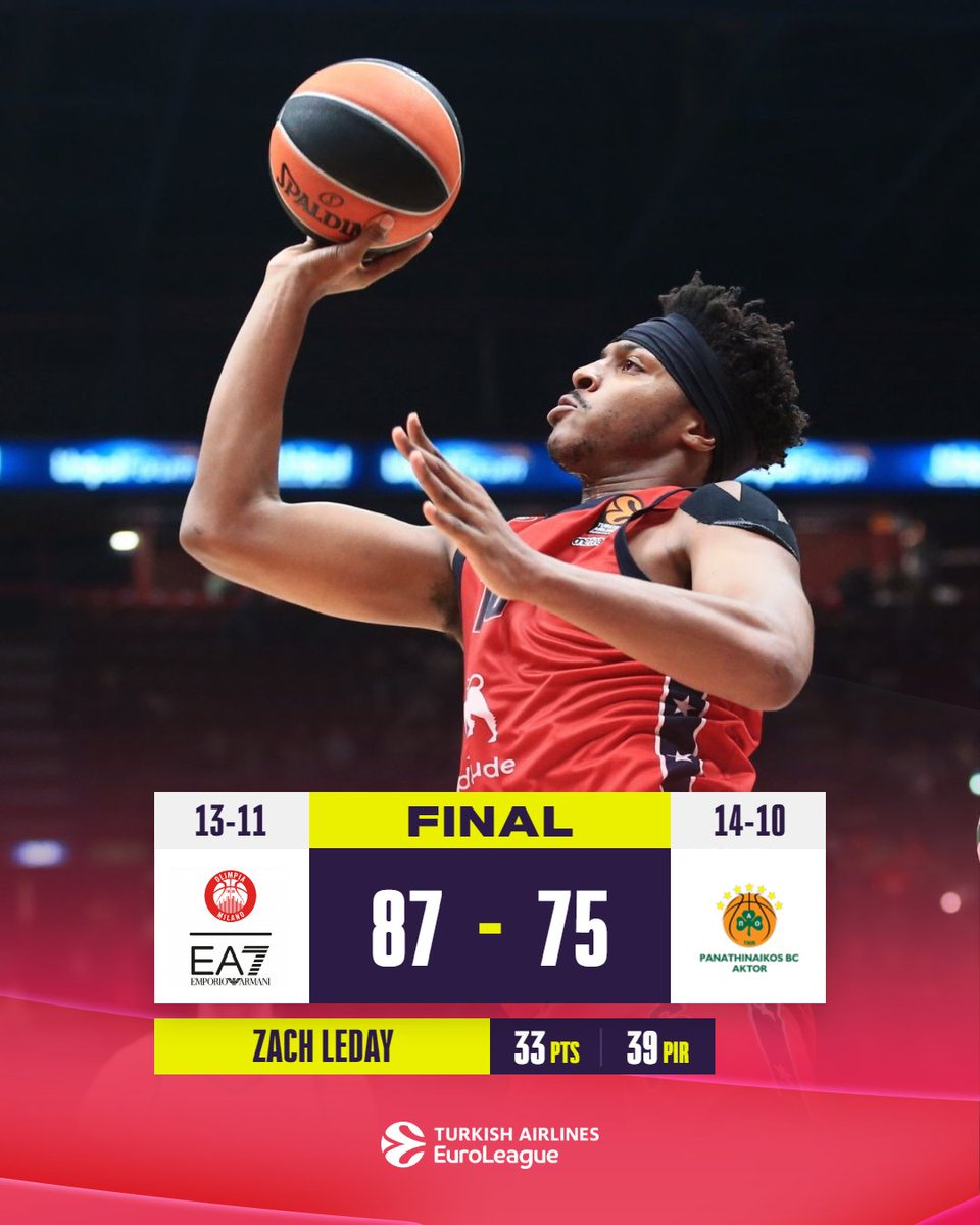 EuroLeague's tweet photo. Big night for Zach LeDay and @OlimpiaMI1936!

#EveryGameMatters https://t.co/ZNW7U3Pvws