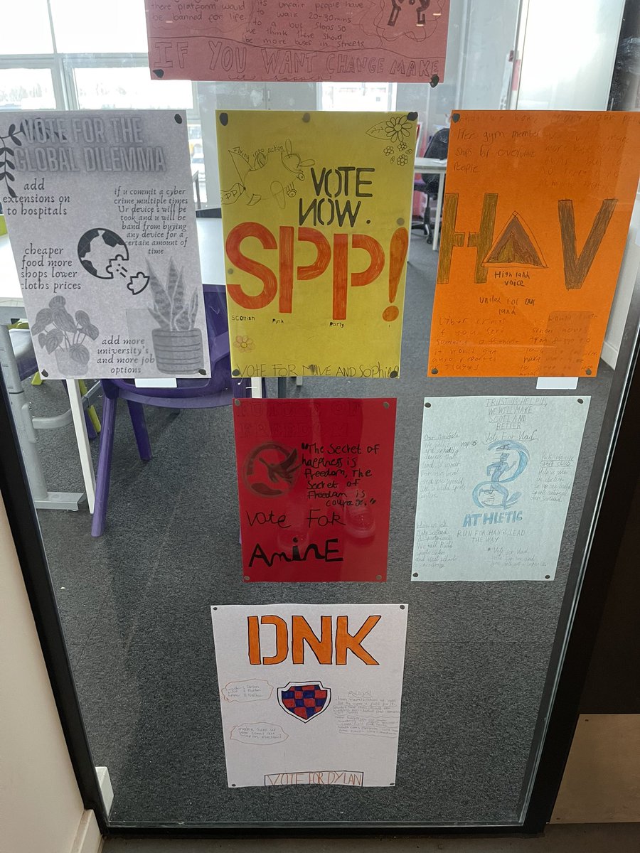 Miss_Trainx's tweet photo. Our S1 Mock Election is well and truly underway!

1L2 and 1H2’s amazing posters to promote their political party and policies 🗳️ #RRS #Article12 #Article13 @WCHSHumanities @WCHSRRS https://t.co/9zZg0mclTn