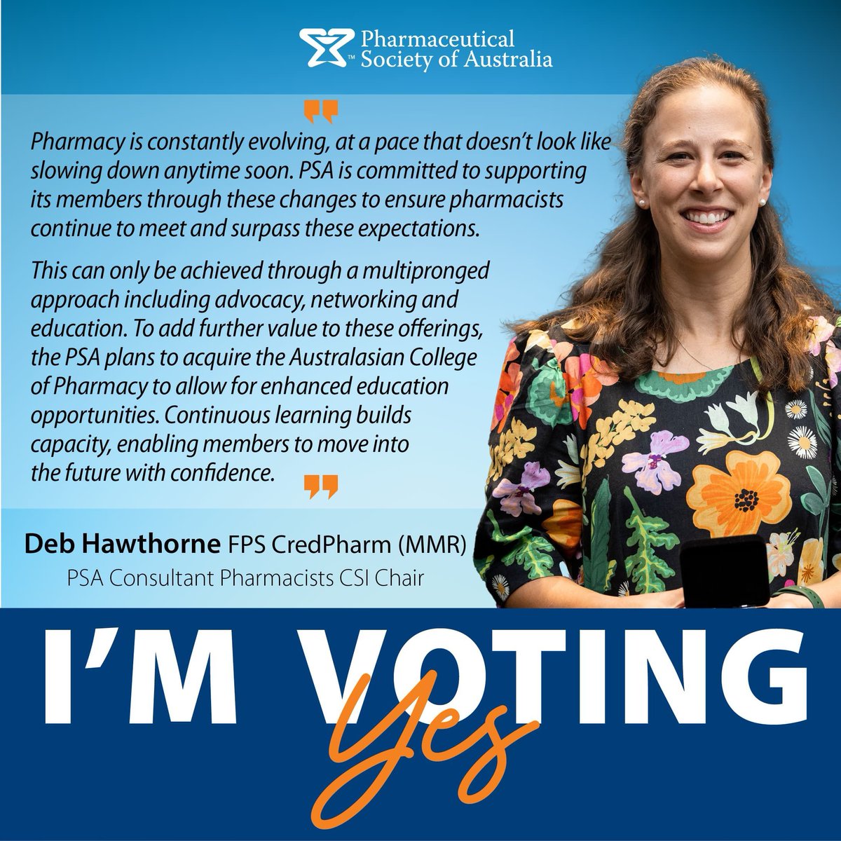 PSA is proud to support all pharmacists, across all areas of practice. As our organisation grows, so too does our suite of education, advocacy, and professional support for all PSA members. 

Hear why Consultant Pharmacist CSI Chair Deborah Hawthorne is voting FOR a stronger PSA.