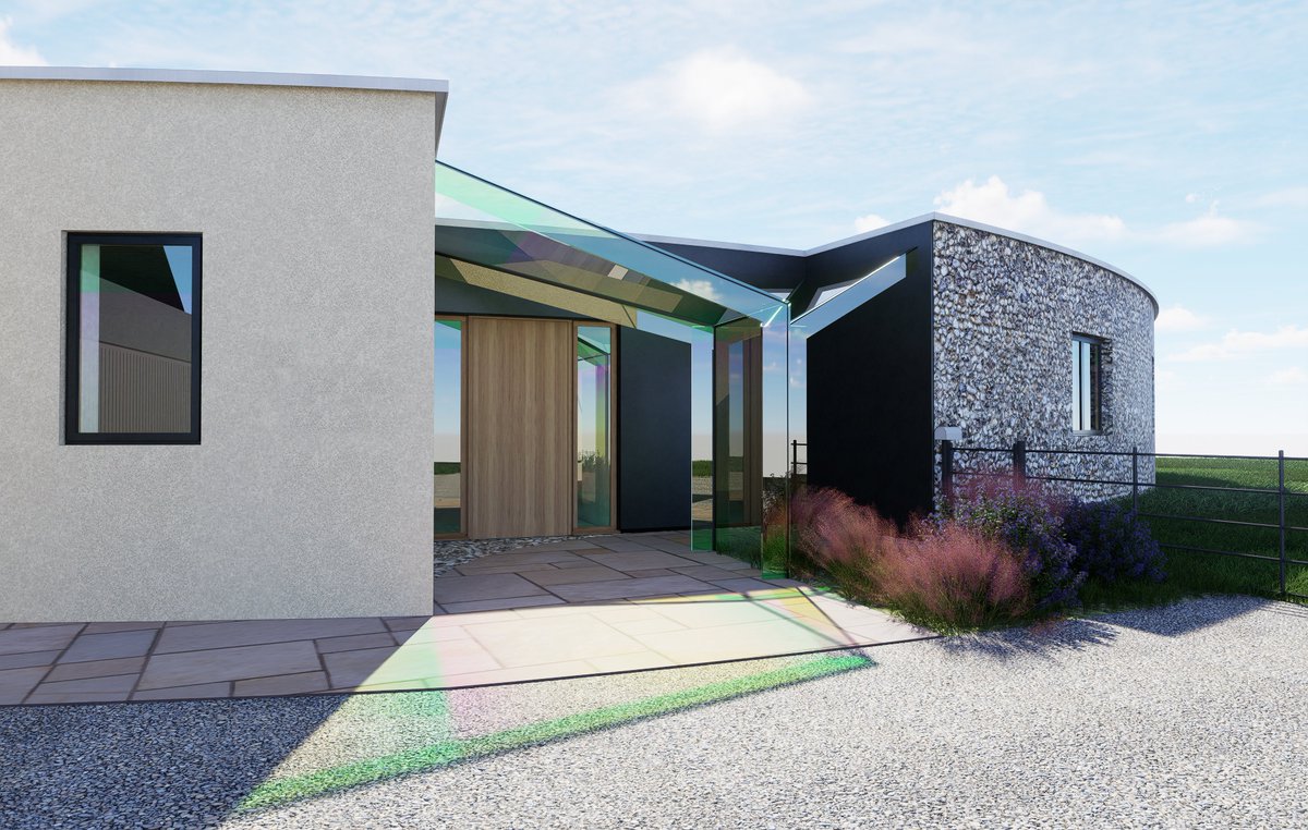 Jakotecture's tweet image. Works in progress for a new structural glazed canopy. I am hopeful the dichroic finish to the glass makes it into the completed project. Rendered in @D5Render #architecture #glass