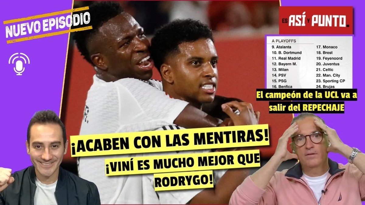 Jose del Valle (@delvalle_espn) on Twitter photo Aquí les dejo la nueva emisión de
ES ASÍ Y PUNTO con <a href="/pereyraespn/">Hernan Pereyra</a>
- Hay muchos candidatos para ganar la Champions.
- El Madrid no es mejor sin Vini Jr.
- Óscar García no puede con la presión.
- México desaprovechó a Zendejas y en USA es uno más.
youtu.be/zSUWfYHEWiE Aquí les dejo la nueva emisión de
ES ASÍ Y PUNTO con <a href="/pereyraespn/">Hernan Pereyra</a>
- Hay muchos candidatos para ganar la Champions.
- El Madrid no es mejor sin Vini Jr.
- Óscar García no puede con la presión.
- México desaprovechó a Zendejas y en USA es uno más.
youtu.be/zSUWfYHEWiE