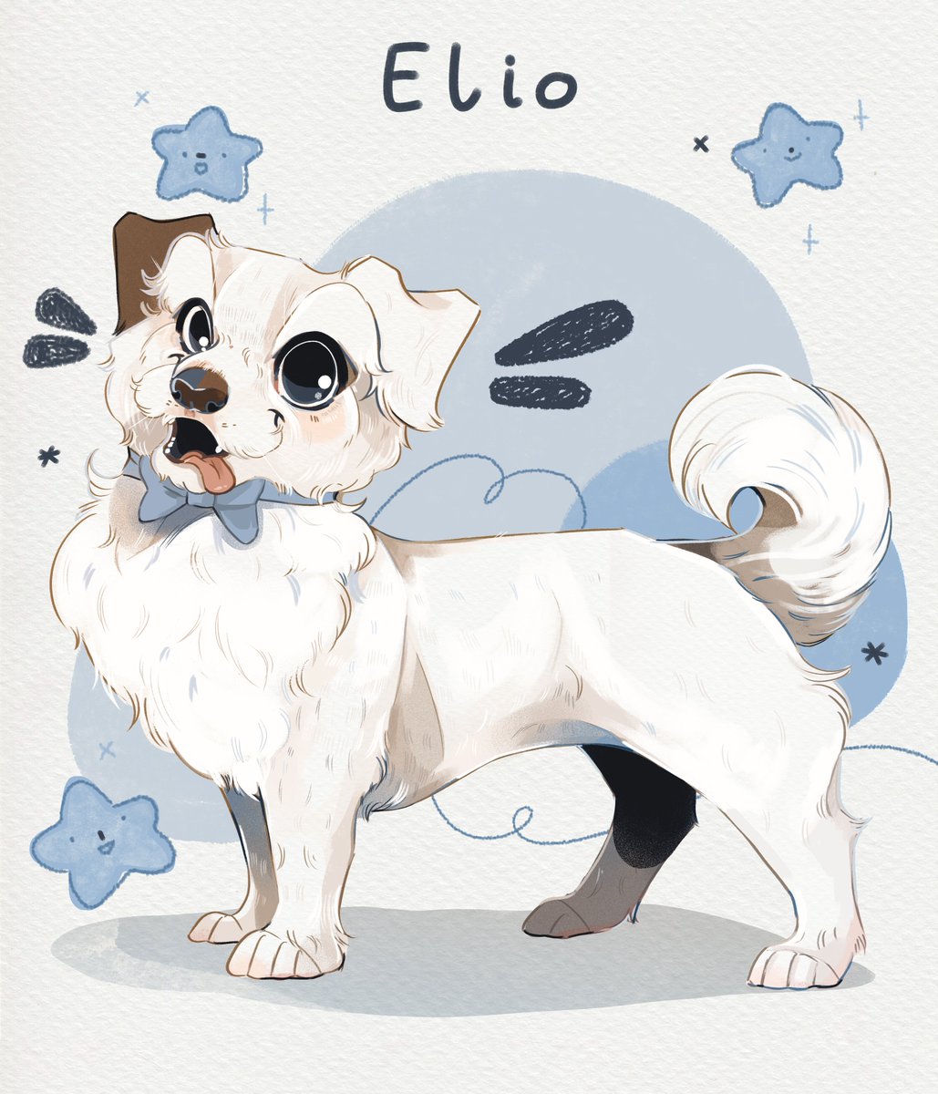 justduwu's tweet photo. Just finished a portrait of my friend’s dog, Elio! 🐶✨ He’s the cutest little guy with his bowtie and always has the happiest smile. 🥹 #dogart #petportrait #illustration https://t.co/y7xp4QCxaC