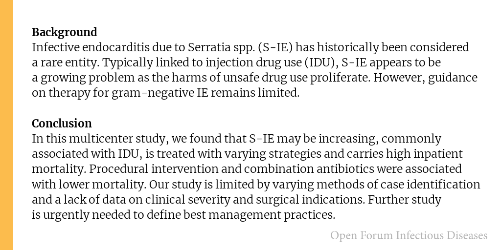 Open Forum Infectious Diseases (@ofidjournal) on Twitter photo Emergence of infective endocarditis due to Serratia spp.: Results of a multicenter cohort
âś… Just Accepted
<a href="/WashUMedID/">WashU Medicine Division of Infectious Diseases</a> <a href="/UNC_ID/">UNC Division of Infectious Diseases</a>
đź”— bit.ly/3WDxIi1 Emergence of infective endocarditis due to Serratia spp.: Results of a multicenter cohort
âś… Just Accepted
<a href="/WashUMedID/">WashU Medicine Division of Infectious Diseases</a> <a href="/UNC_ID/">UNC Division of Infectious Diseases</a>
đź”— bit.ly/3WDxIi1