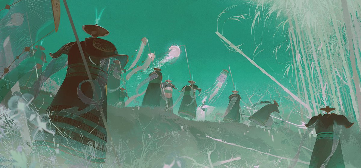 The Gardeners 
The plants grow with an insatiable hunger that no ordinary trimming can quell, even as the gardeners cut down row after row, day after day, using enchantments, incense, and sounds. The moment they step away, the plants grow back. A perfect job for an endless toil.