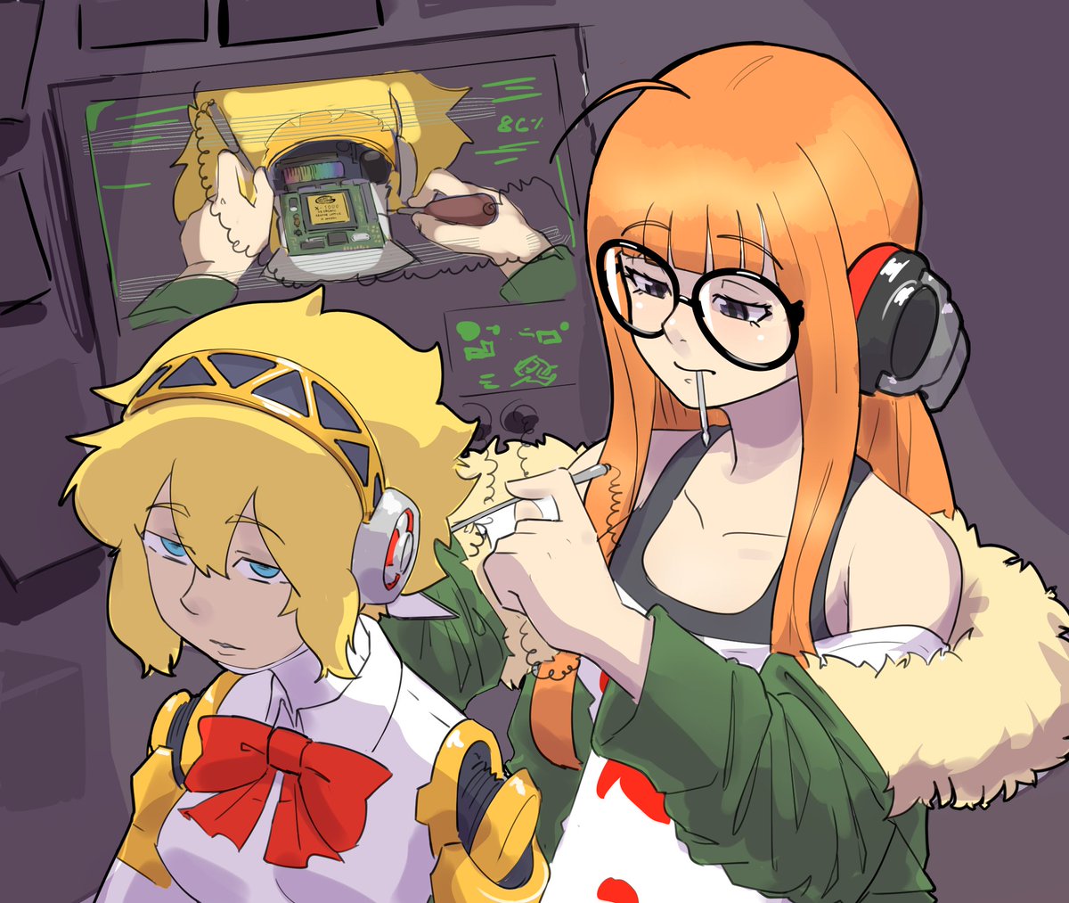 SpeakyGuy's tweet photo. Futaba is just doing some maintenance #Persona3 #Persona5 https://t.co/le48QD26eX