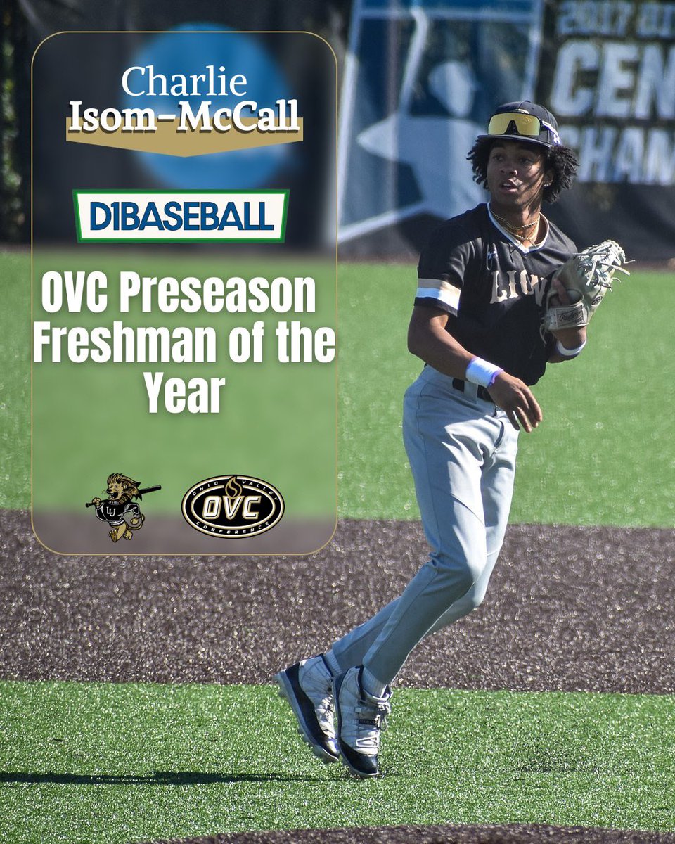 Congratulations to Charlie Isom-McCall who has been tabbed by <a href="/d1baseball/">D1Baseball</a> as the Preseason Freshman of the Year in the <a href="/OVCSports/">Ohio Valley Conference</a>! 

<a href="/charlieisom13/">charlie isom-McCall</a> 
#OneRoar🦁⚾️