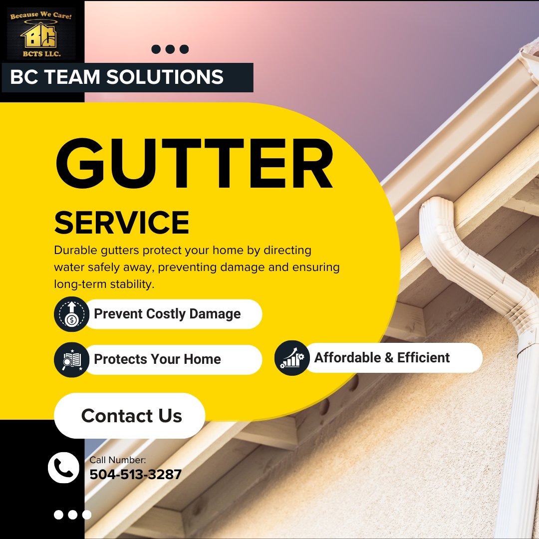 BCTeamSolutions's tweet image. Well-Maintained Gutters Save Your Home!
Keep your home safe from water damage with expert gutter services from BC Team Solutions. Call 📞 504-513-3287 for affordable rates in Louisiana!
#GutterMaintenance #BCTeamSolutions #HomeProtection #LouisianaContractor #AffordableRepairs