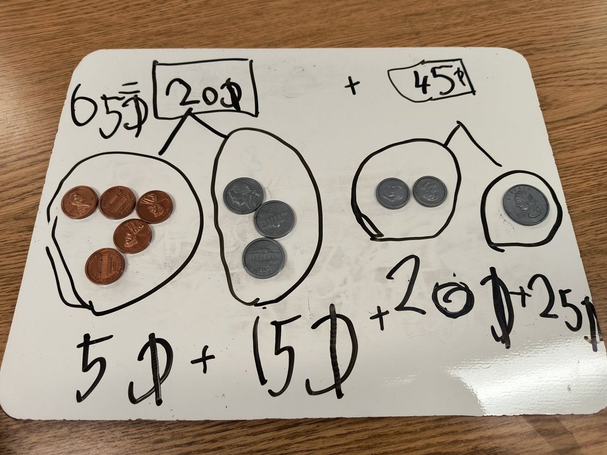 HDascheberg's tweet image. #solvingwordproblems with Multiple addends with coins! Loved the thinking here one of my students shared during small group 😍😍 #secondgrademath