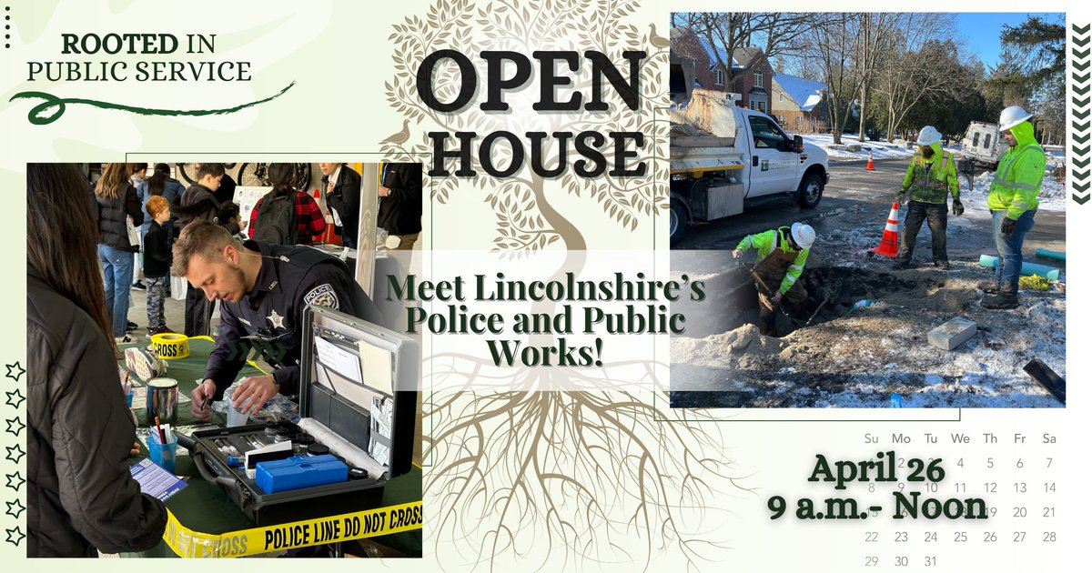 Lincolnshire_IL's tweet photo. 🚧 SAVE THE DATE!🚨
Lincolnshire's Police and Public Works Department are set to host the third annual Open House on Saturday, April 26. Join us for a day full of fun activities for all ages and live demonstrations to get a behind-the-scenes look into Police and Public Works! https://t.co/31qpSTGnWN