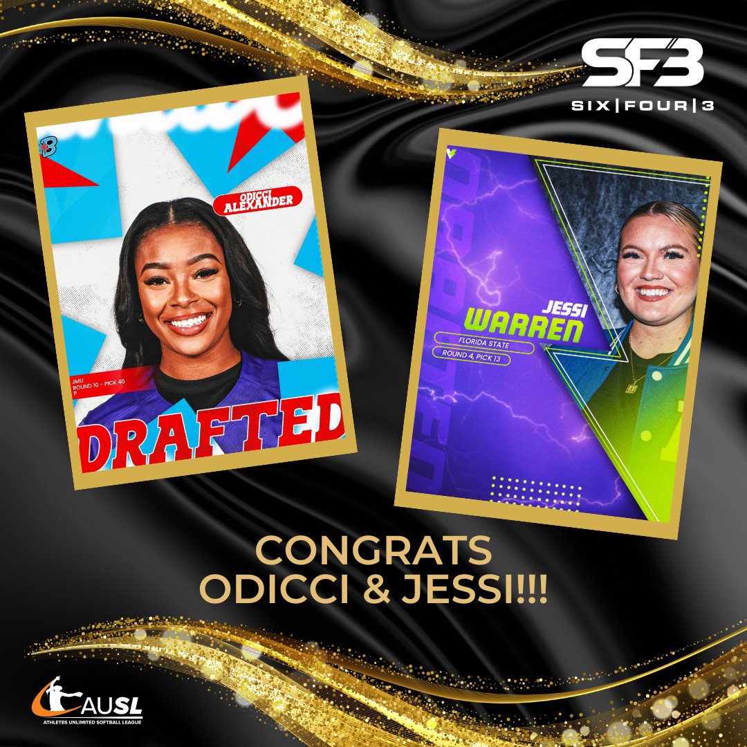 🔥 HISTORY MADE! 🔥

Congrats to <a href="/2seas__/">Odicci Alexander</a> &amp; <a href="/jessicawarren30/">Jessi Warren</a> on being drafted into the inaugural AUSL season! 🎉 Can’t wait to watch them dominate!

When they’re not ballin’ out, they’re training the next generation at SixFour3 💪🏽⚡️ Let’s go! #AUSL #SixFour3 #SoftballElite