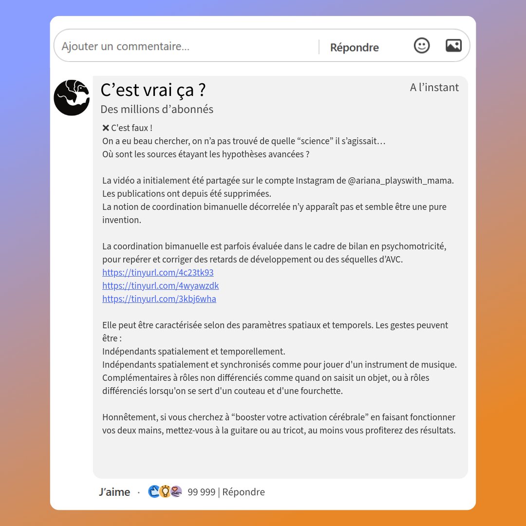 La coordination bimanuelle decorrélée
Disponible sur notre site : cestvraica.com/debunk/1332826…