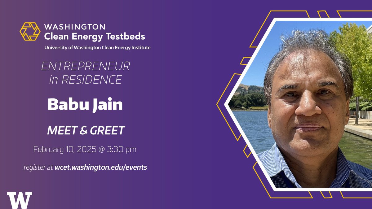 Clean Energy Institute (@uw_cei) on Twitter photo Join us in welcoming our new Entrepreneur-in-Residence Babu Jain — February 10 3:30 pm at the <a href="/WCETestbeds/">Washington Clean Energy Testbeds</a>! <a href="/UWCoMotion/">UW CoMotion</a> <a href="/UWBuerk/">UW Buerk Center</a> Join us in welcoming our new Entrepreneur-in-Residence Babu Jain — February 10 3:30 pm at the <a href="/WCETestbeds/">Washington Clean Energy Testbeds</a>! <a href="/UWCoMotion/">UW CoMotion</a> <a href="/UWBuerk/">UW Buerk Center</a>