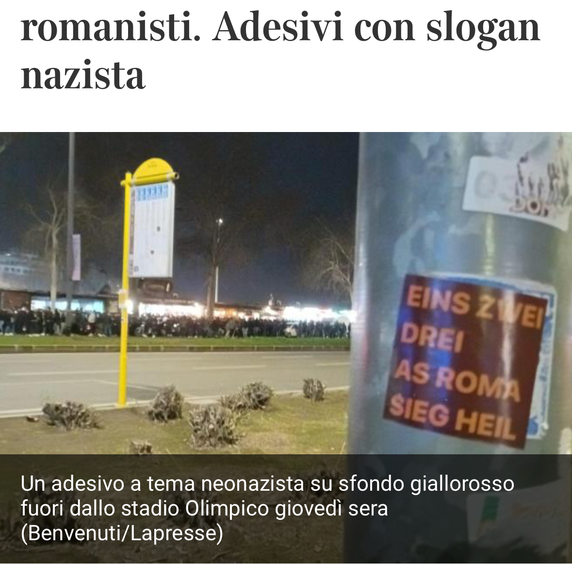 Pseudo tifosi della <a href="/OfficialASRoma/">AS Roma</a>  hanno pensato bene di insozzare la città con questi adesivi con lo slogan nazista. Un gesto grave, che associa in modo vergognoso la squadra ad un'ideologia inaccettabile.
Siamo certi che i veri romanisti sapranno prendere le distanze e