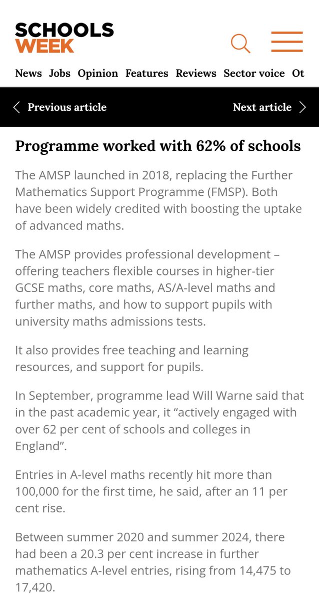 The Secret Maths Education Researcher (@mathsed_reschuk) on Twitter photo Latest update on the AMSP funding cut in <a href="/SchoolsWeek/">Schools Week</a> including evidence of the early termination of up to 40 local Area Coordinator roles.
#MathsEd #MathsHubs Latest update on the AMSP funding cut in <a href="/SchoolsWeek/">Schools Week</a> including evidence of the early termination of up to 40 local Area Coordinator roles.
#MathsEd #MathsHubs
