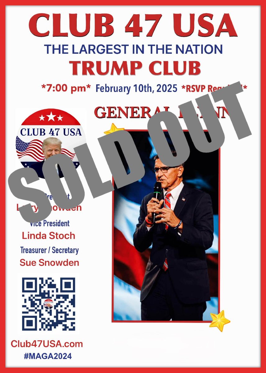 FlynnPAC (@realflynnpac) on Twitter photo General Flynn is honored to speak at Club 47, the largest Trump Club in the nation.
Thank you to everyone who bought tickets. <a href="/GenFlynn/">General Mike Flynn</a> looks forward to seeing you on February 10th.
Join us in our mission by donating today: fightlikeaflynnpac.com/donate-now
Every contribution empowers General Flynn is honored to speak at Club 47, the largest Trump Club in the nation.
Thank you to everyone who bought tickets. <a href="/GenFlynn/">General Mike Flynn</a> looks forward to seeing you on February 10th.
Join us in our mission by donating today: fightlikeaflynnpac.com/donate-now
Every contribution empowers