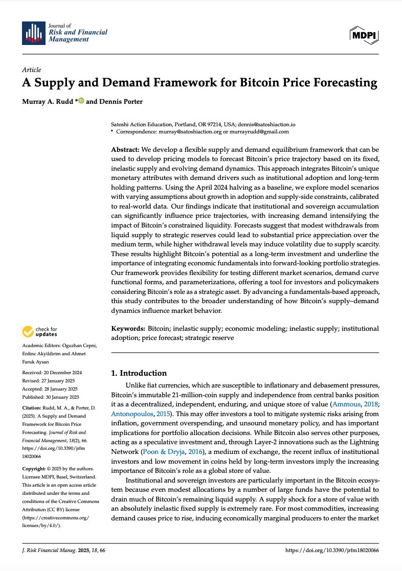 BIG BREAKING: Peer-Reviewed paper led by <a href="/DrMurrayRudd/">Murray Rudd</a> shows that Bitcoin is on track to surpass $1,000,000 per coin by January 2027 with the potential to hit multi-millions by 2030.
