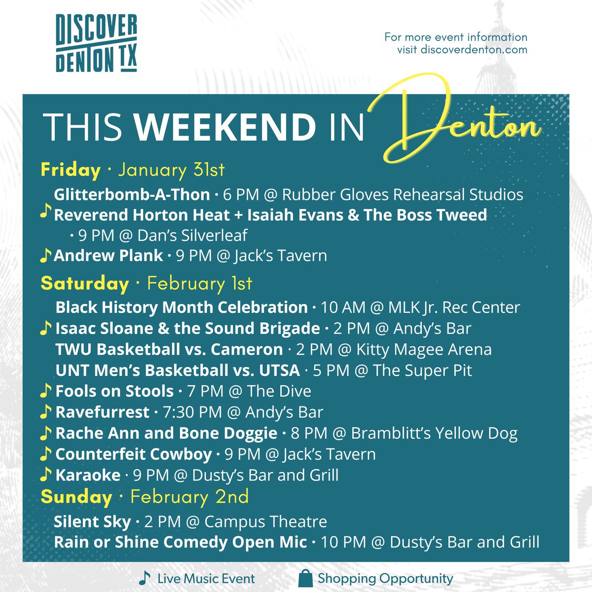 We're gearing up for another fun weekend in Denton! Swipe ➡️ to check out events happening around town!