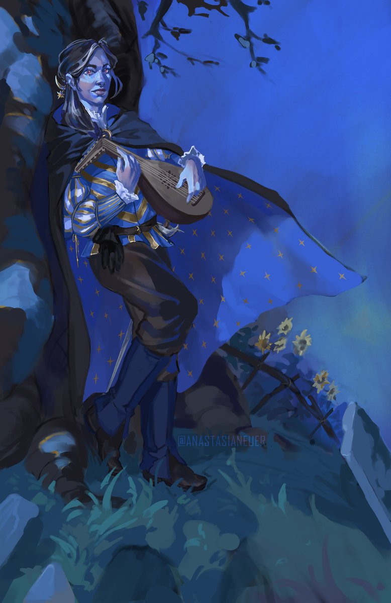 Наконец возвращаюсь к своему первому днд персонажу. Дарен Санфолл. Бард, порождение вампира, дед Синары :D
#dnd