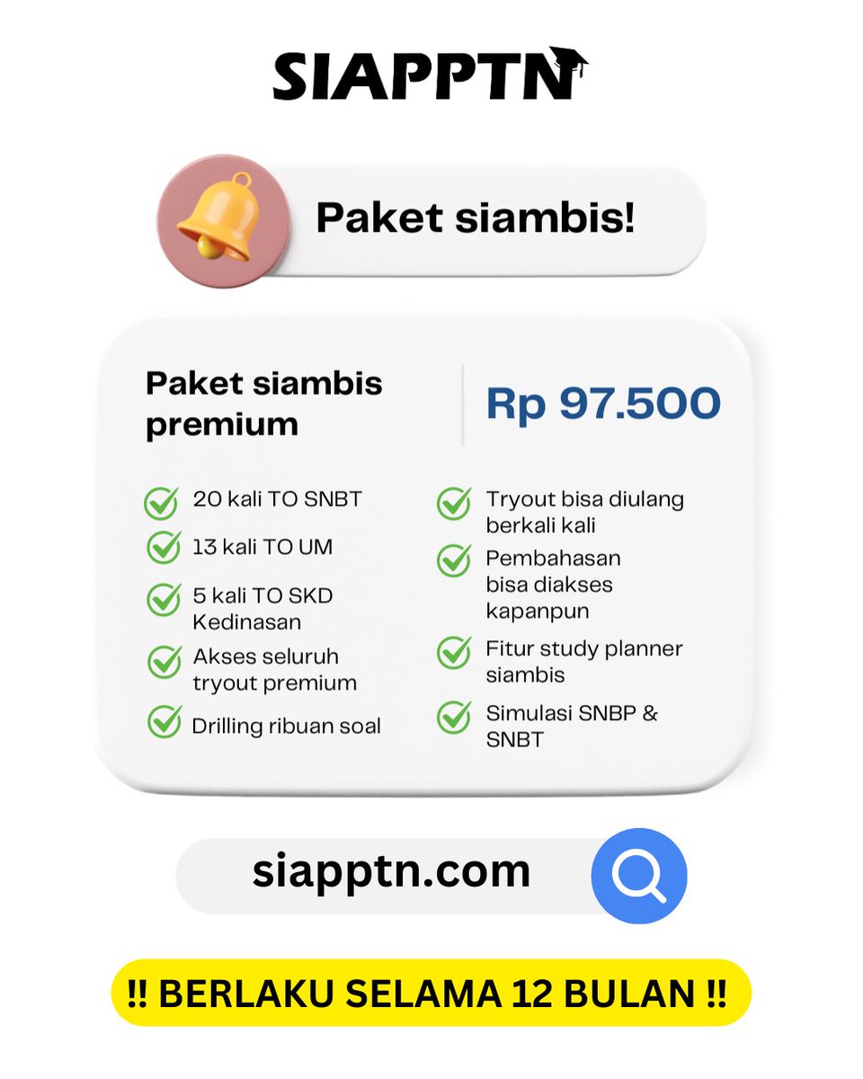 siapptn's tweet photo. Yuk daftar tryout utbk snbt 2025! 😍
Pendaftaran gratis: 30 januari - 7 februari 2025
Pengerjaan gratis: 7 - 11 februari 2025
Persyaratan daftarnya ada di gambar yah 😍 yuk yukk ikutan yukkk
#tryoutsnbt2025 #tryoutsnbtgratis #snbp2025 https://t.co/dARZ7wmXqF