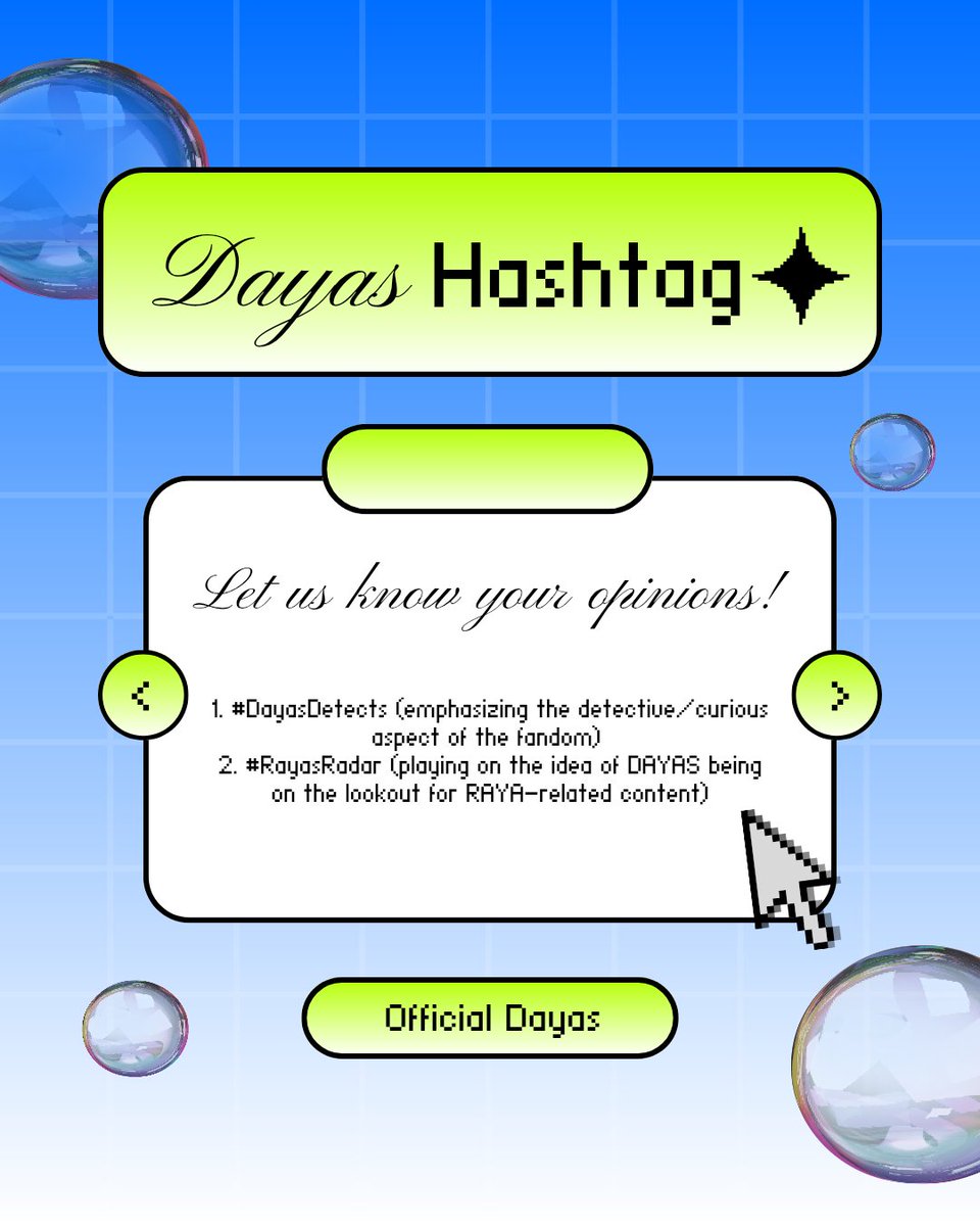 ofc_rays's tweet photo. Hi DAYAS! 👋

Are you interested in these tags? They can be used to find your #RAYA related content or connect with other #DAYAS !

#DayasDetects #RayasRadar 

Disclaimer: DAYAS is an unofficial fandom name that will serve until we have an official one https://t.co/8uw83ah1h7