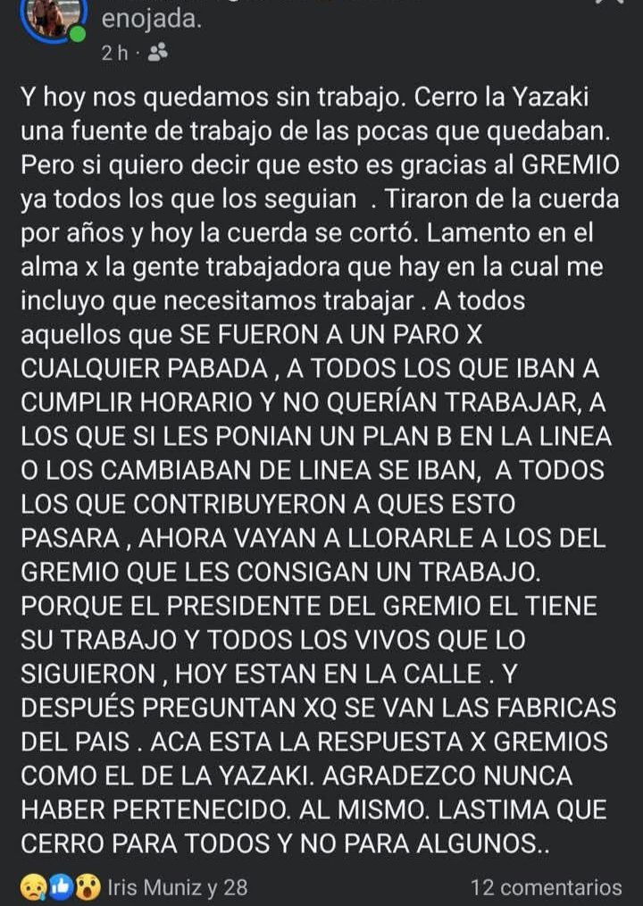 No lo digo yo. No lo dice el gobierno. 
Lo dice una empleada de Yazaki, una persona que vivió el día a día del funcionamiento de la fábrica.
Querés algo más claro? Imposible