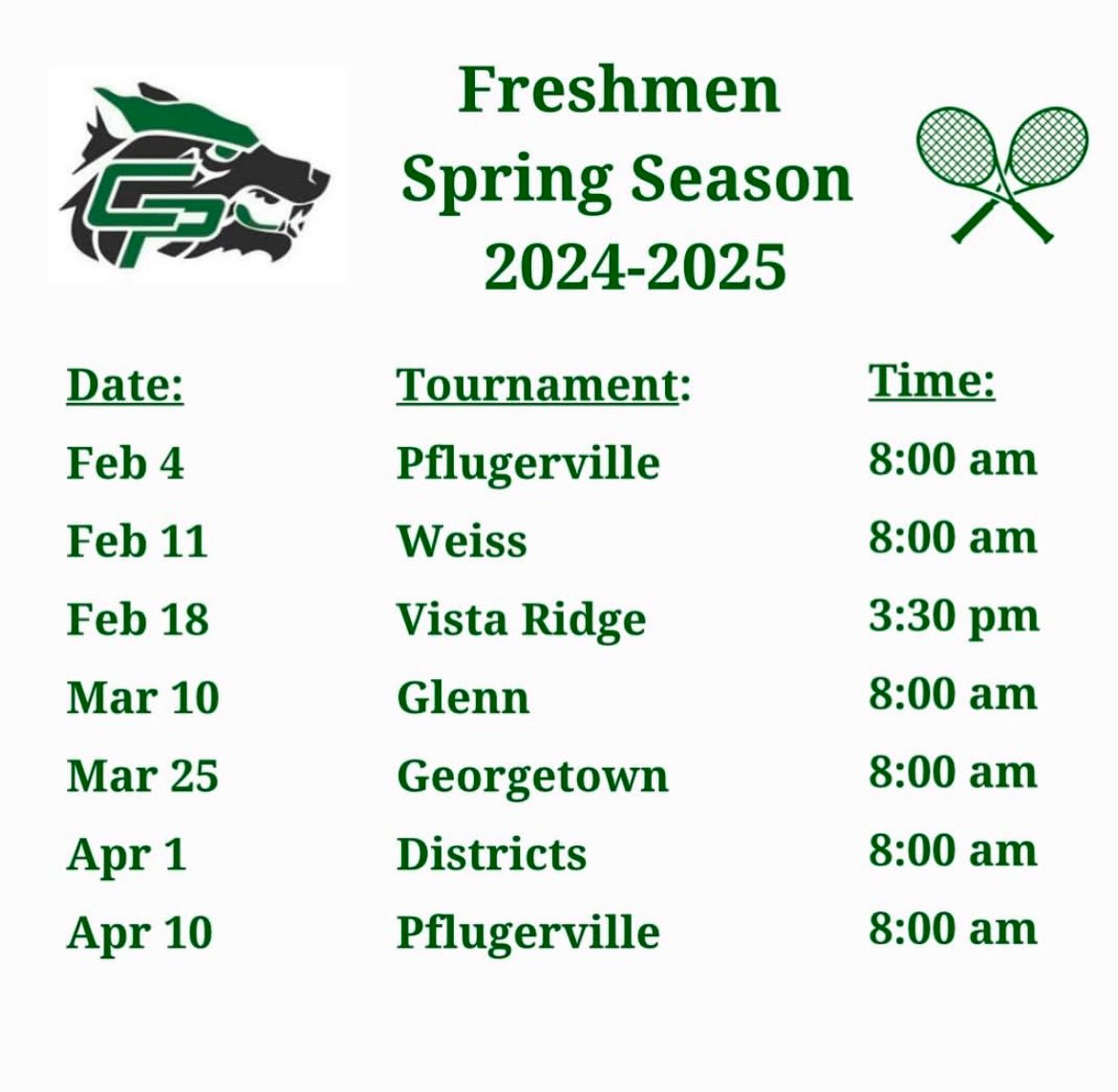 Spring season schedules!! Good luck wolves!🎾🥇#cpproud #twolves