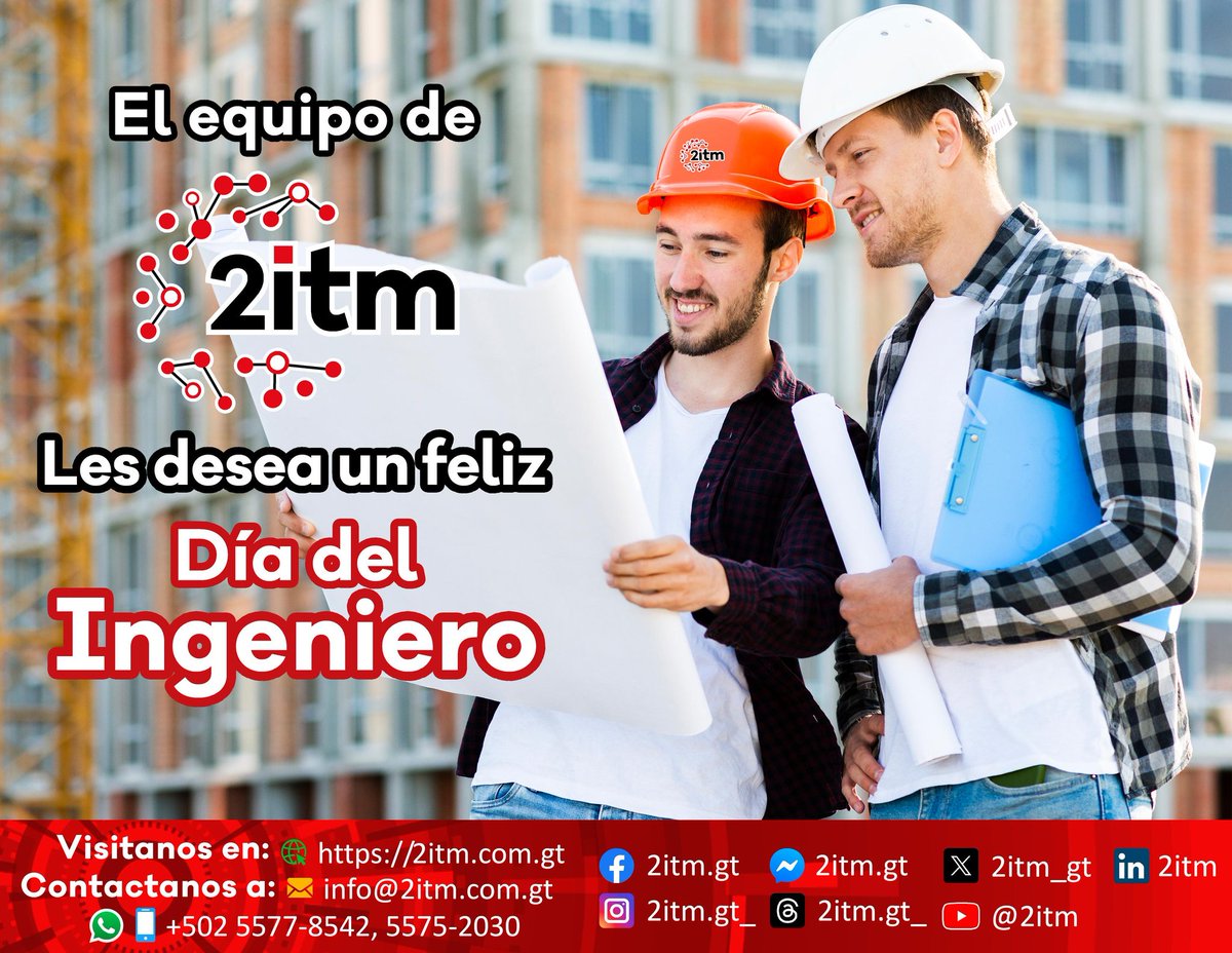 2itm_gt's tweet photo. El equipo de @2itm_gt les deseamos un Feliz Día del Ingeniero ⚡️⚙️👷🏻‍♂️

#2itm #DíaDelIngeniero #Ingenieria #IngenieriaElectrica https://t.co/jyeeWAY91Y