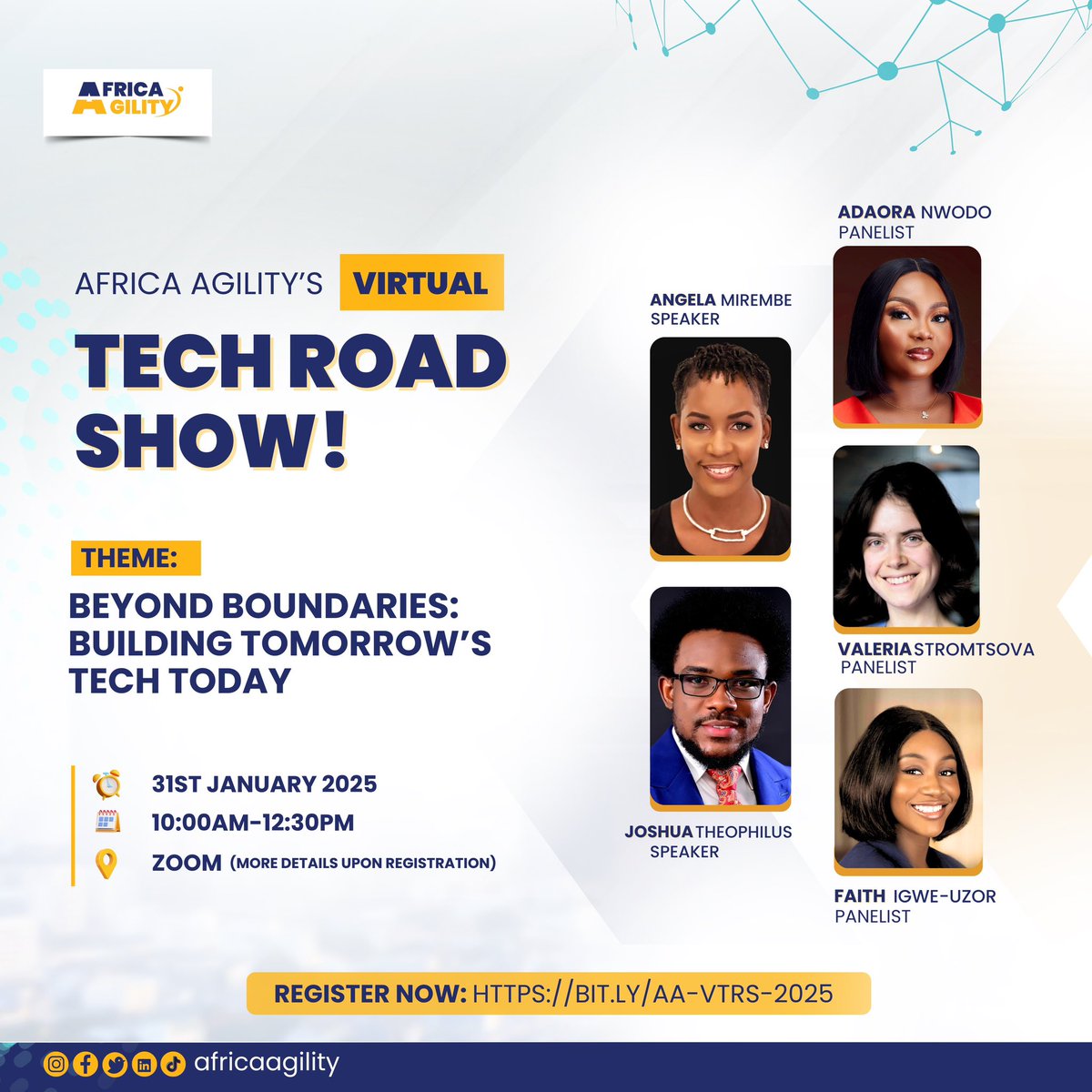 CodinginHeelsug's tweet image. Join us at @AfricaAgility ’s Virtual Tech Road Show as we explore the theme: ‘Beyond Boundaries: Building Tomorrow’s Tech Today.’ 
Click here to register: lnkd.in/dASE7t38