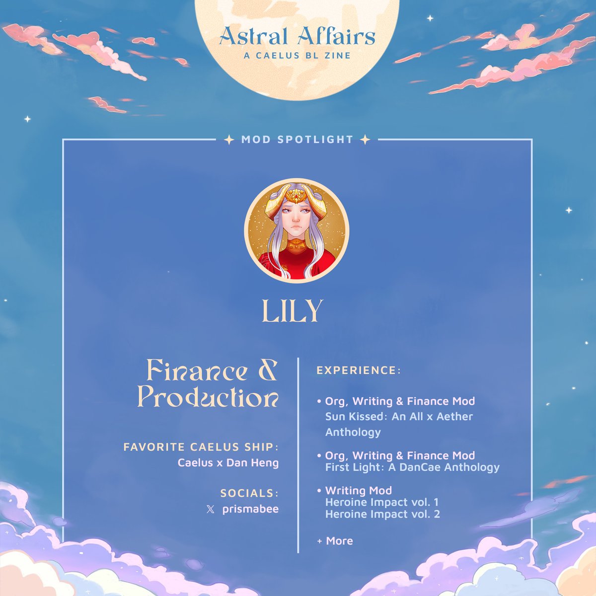 caelusblzine's tweet photo. ✨ Mod Spotlight ✨

Here to bring you all the Caelus goodies you could ever need is Finance and Production mod @prismabee! https://t.co/aYOWSwW6nL