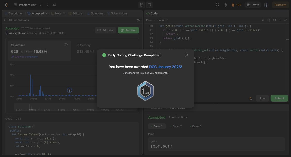 Aksh0605's tweet image. Completed the LeetCode DCC for January 2025. Because apparently, I have nothing better to do. #LeetCode #CodeSarcasm #NerdLife