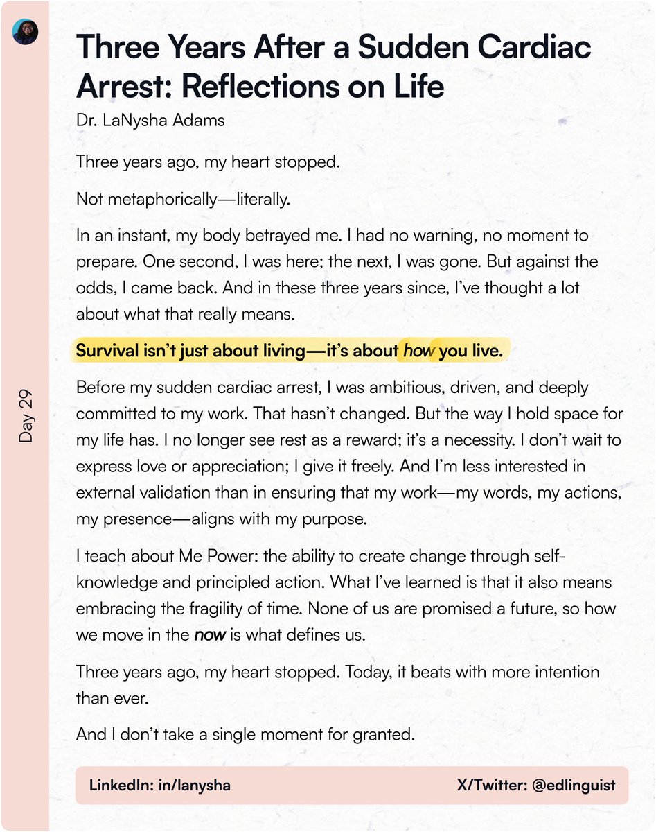 drlanysha's tweet photo. Three years ago, my heart stopped. Today, it beats with more intention than ever. Survival isn’t just about living—it’s about how you live. I don’t take a single moment for granted.
#MePower #Resilience #Gratitude https://t.co/wriXY1uBzM