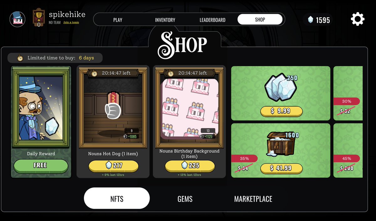 .<a href="/nounsdao/">Nouns.eth</a>-inspired items LIVE in the Shop!!

⏰ On sale for only 48 hrs
📆 New items DAILY
💰 Pricing based on a bonding curve
⭐️ NFT bonus INCREASES with the price

Buy early for a lower price, buy later for a high bonus

 But don't wait, 48 hrs only!