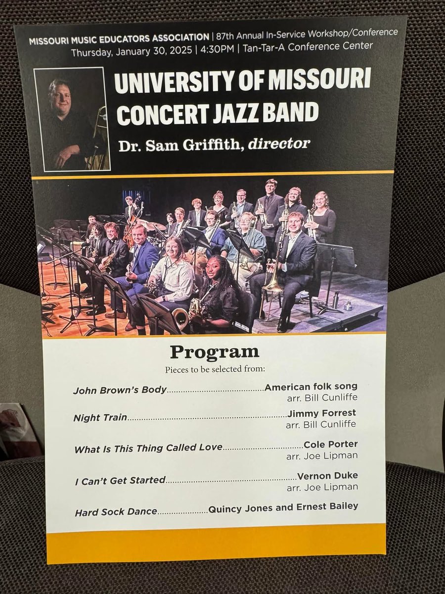 The Mizzou Concert Jazz Band performed today at the Missouri Music Educators Association convention.  TBHS alum Antonio Flores is a member of the trombone section.  We are proud of you Antonio.