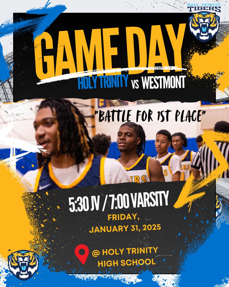 Holy Trinity Men's Basketball (@tigerhoops) on Twitter photo We are currently 17-6 on the season (4-0 in conference play).
Another opportunity tomorrow:
📅Friday, Jan. 31
⏲️5:30 JV/7:00 Varsity
🆚Westmont
<a href="/michaelsobrien/">Michael O'Brien</a> <a href="/mikeclarkpreps/">MikeClarkPreps</a> <a href="/NestoHoops/">Aaron Britton</a> <a href="/Suntimes/">Chicago Sun-Times</a> <a href="/HolyTrinityChi/">Holy Trinity High School</a> <a href="/HolyTrinityAD/">Eli Schwadron</a> We are currently 17-6 on the season (4-0 in conference play).
Another opportunity tomorrow:
📅Friday, Jan. 31
⏲️5:30 JV/7:00 Varsity
🆚Westmont
<a href="/michaelsobrien/">Michael O'Brien</a> <a href="/mikeclarkpreps/">MikeClarkPreps</a> <a href="/NestoHoops/">Aaron Britton</a> <a href="/Suntimes/">Chicago Sun-Times</a> <a href="/HolyTrinityChi/">Holy Trinity High School</a> <a href="/HolyTrinityAD/">Eli Schwadron</a>