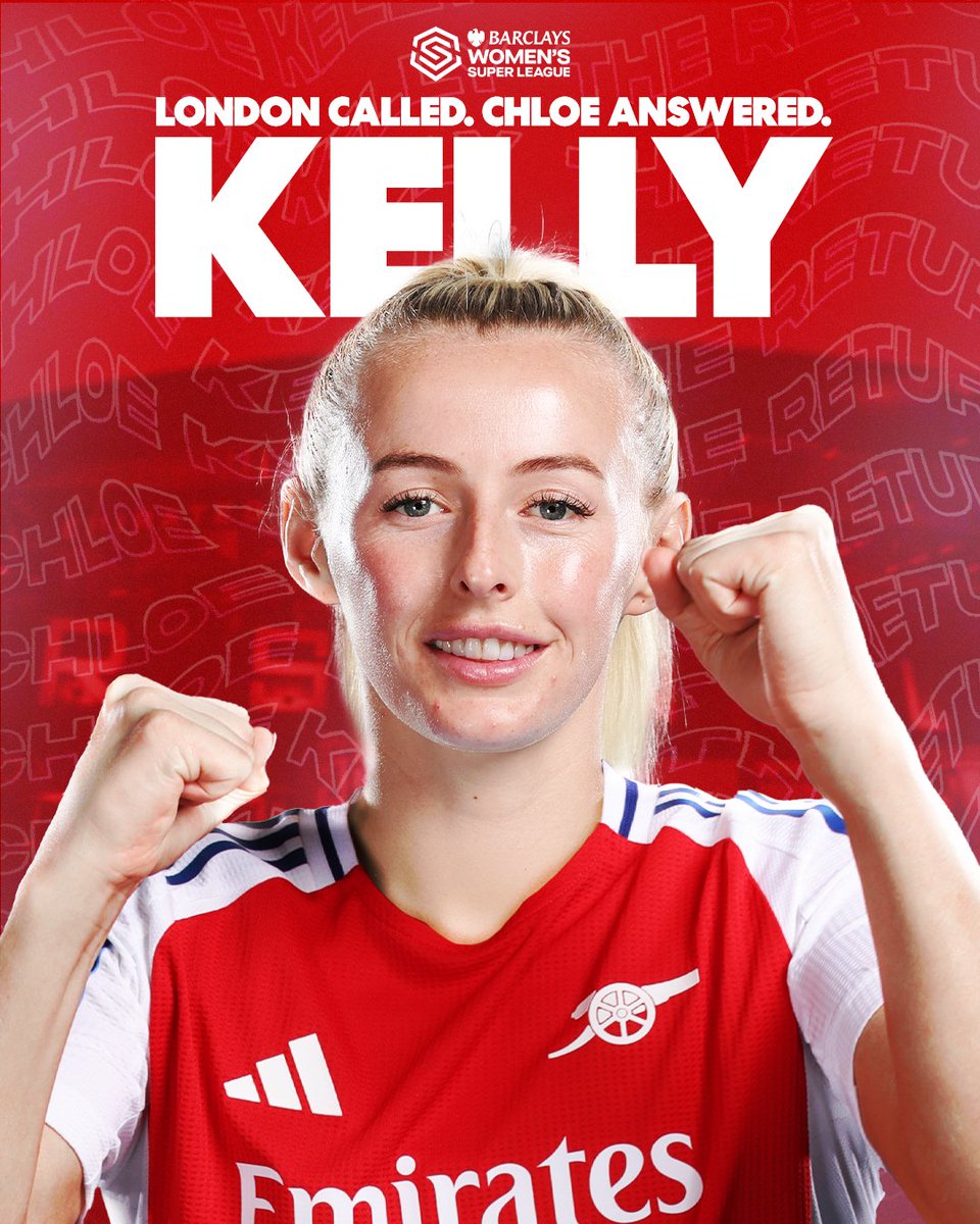 A hero graphic of Chloe Kelly signing for Arsenal.