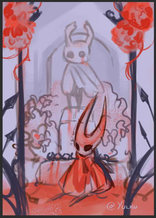 yulku__'s tweet photo. We're getting Silksong news in a couple of hours so here's my celebration art wip ^^
#silksong #hollowknight #silksongrelease https://t.co/i2F4zliMJC